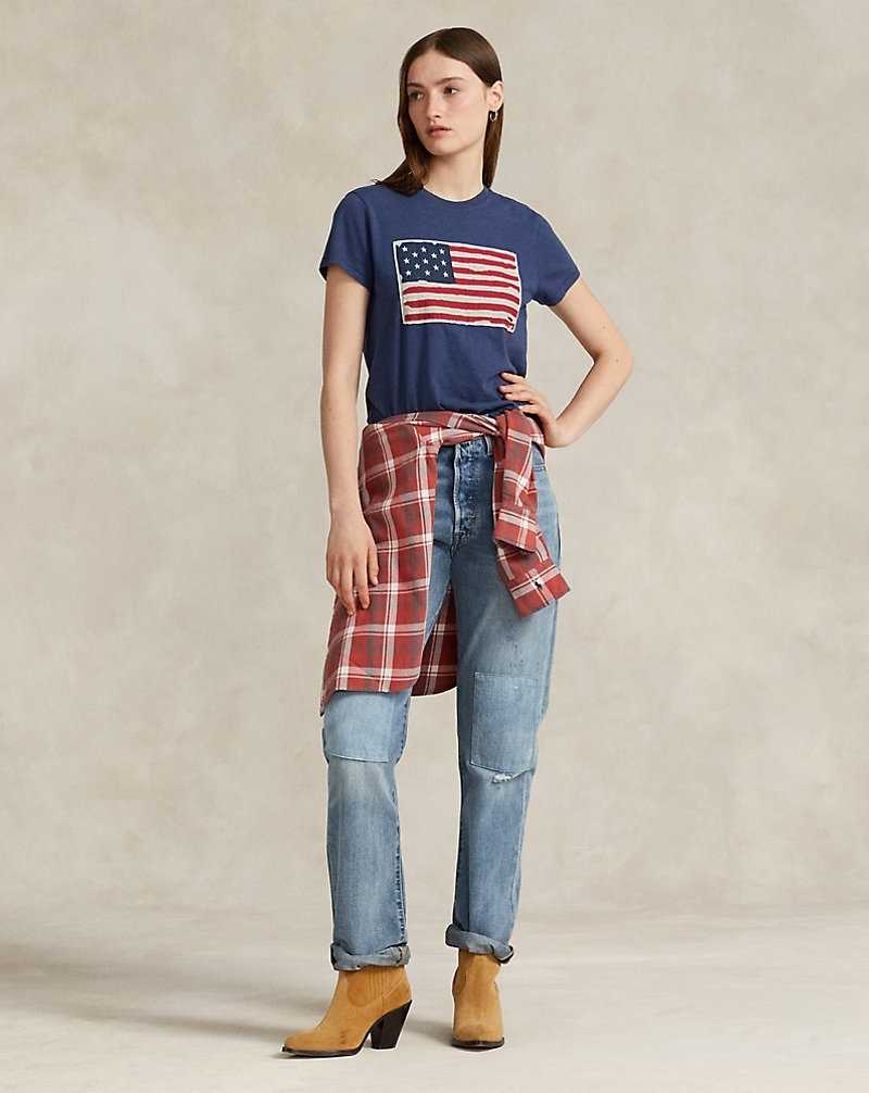 Camiseta Ralph Lauren Flag Jersey Graphic Mujer Azules | KADVPYR-03 - vista 3