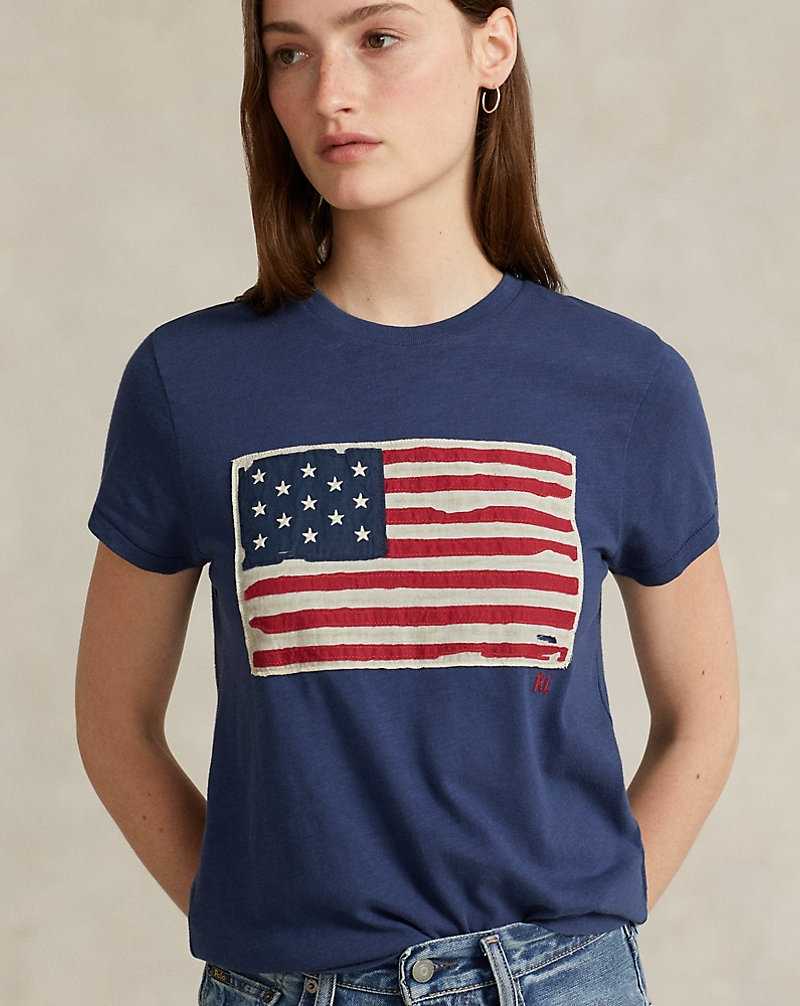 Camiseta Ralph Lauren Flag Jersey Graphic Mujer Azules | KADVPYR-03 - vista 5