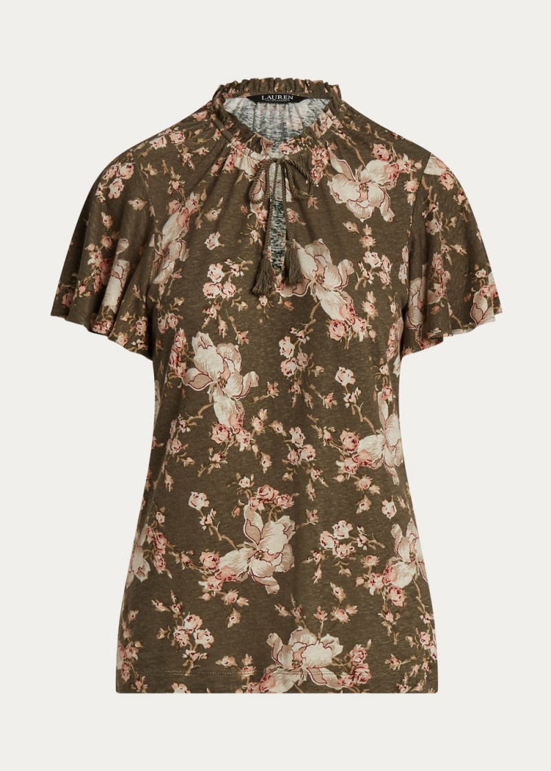 Camiseta Floral Jersey Tie-Neck Top Mujer Rosas | JDPF26178 - vista 2