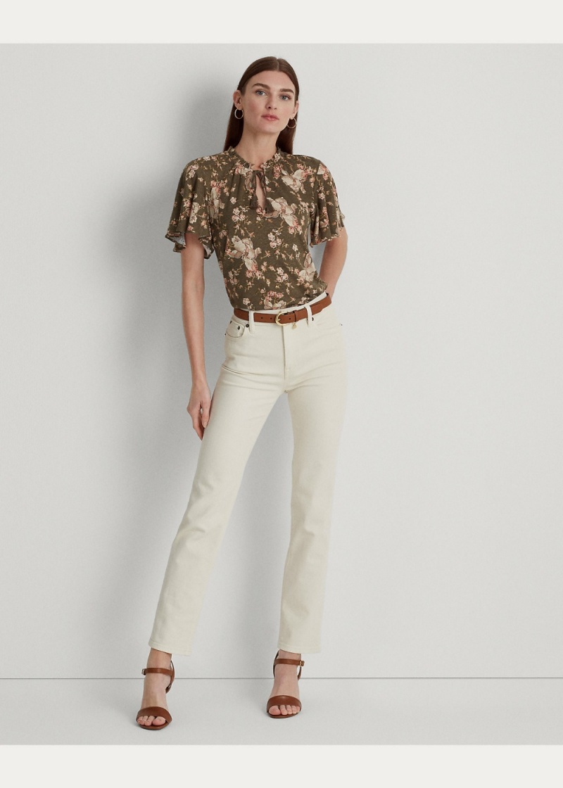 Camiseta Floral Jersey Tie-Neck Top Mujer Rosas | JDPF26178 - vista 3