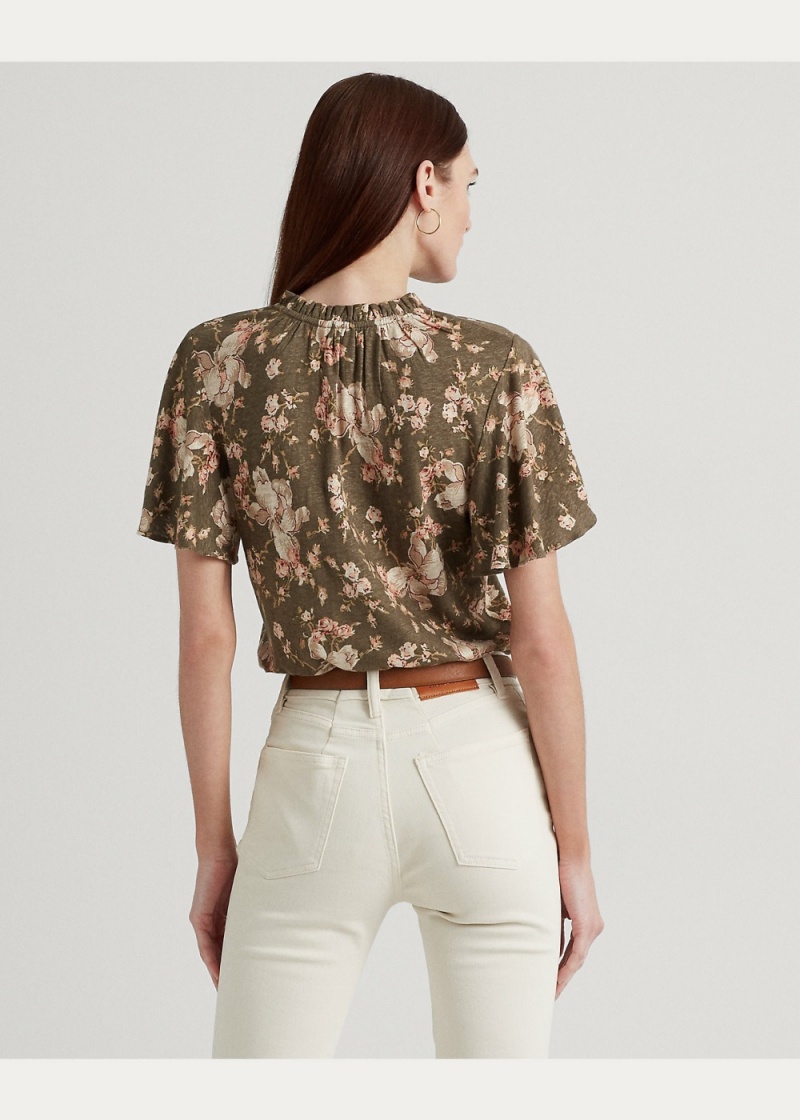Camiseta Floral Jersey Tie-Neck Top Mujer Rosas | JDPF26178 - vista 4