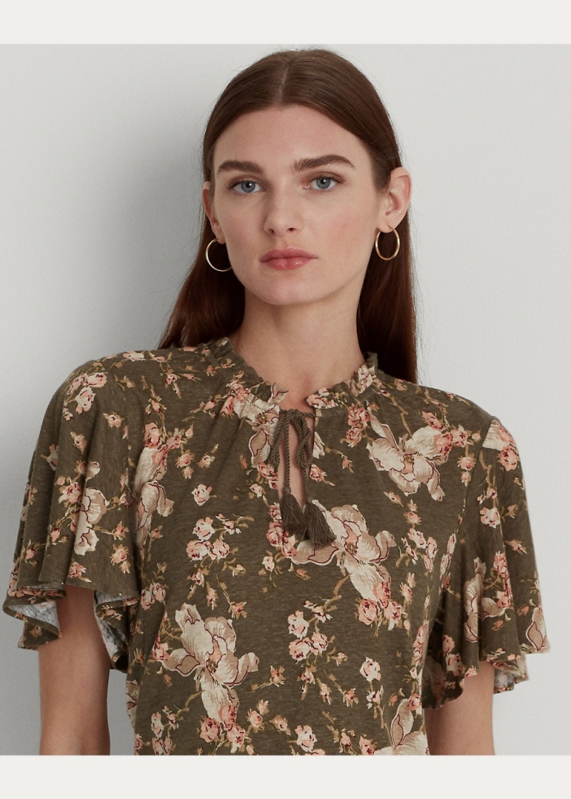 Camiseta Floral Jersey Tie-Neck Top Mujer Rosas | JDPF26178 - vista 5
