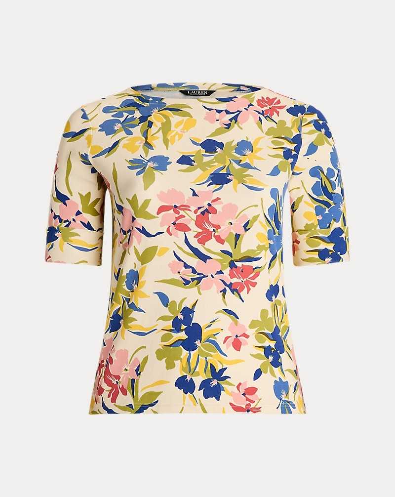 Camiseta Ralph Lauren Floral Stretch Cotton Boatneck T-shirt Mujer Cream/Blue Multi | UNJTQHD-83 - vista 2