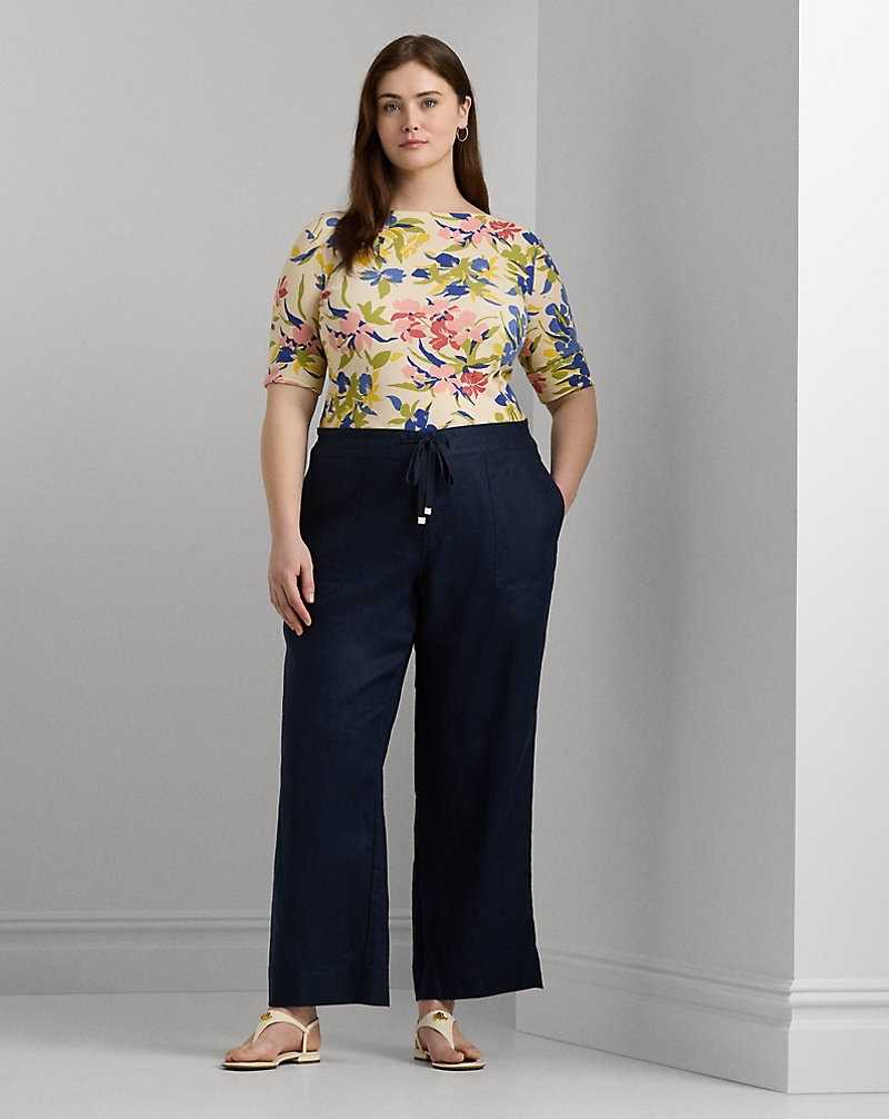 Camiseta Ralph Lauren Floral Stretch Cotton Boatneck T-shirt Mujer Cream/Blue Multi | UNJTQHD-83 - vista 3