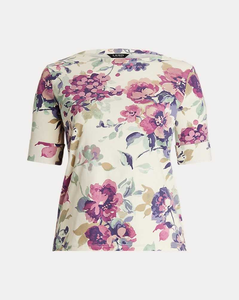 Camiseta Ralph Lauren Floral Stretch Cotton Boatneck T-shirt Mujer Creme | JMWGEHY-64 - vista 2