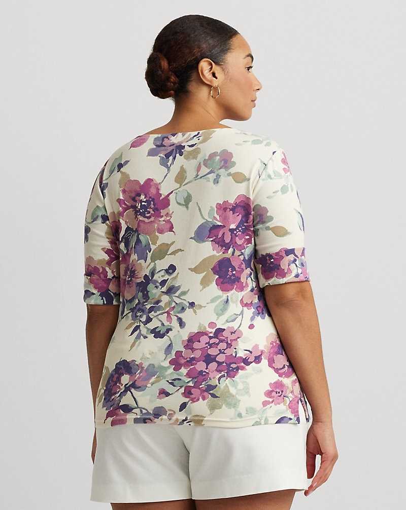 Camiseta Ralph Lauren Floral Stretch Cotton Boatneck T-shirt Mujer Creme | JMWGEHY-64 - vista 4
