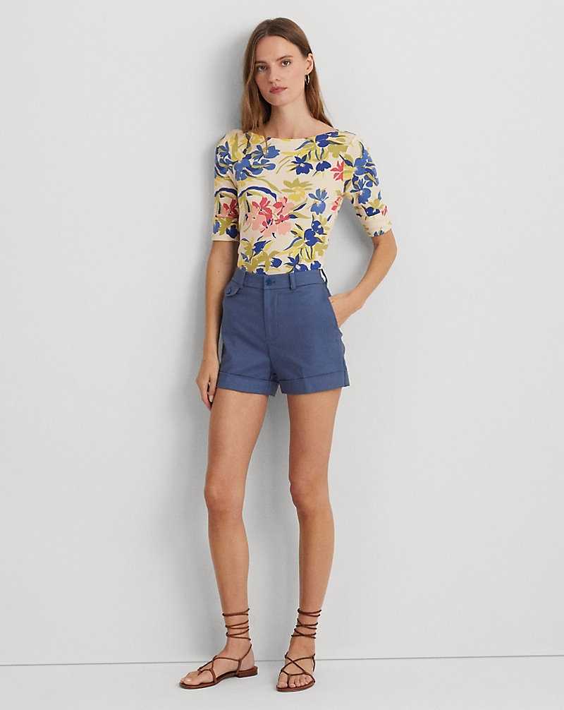 Camiseta Ralph Lauren Floral Stretch Cotton Boatneck T-shirt Mujer Cream/Blue Multi | SINDERK-07 - vista 3