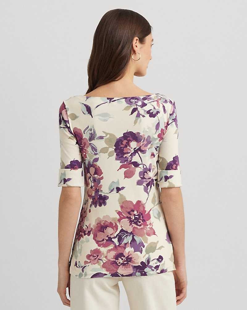 Camiseta Ralph Lauren Floral Stretch Cotton Boatneck T-shirt Mujer Creme | CNOTWPK-24 - vista 4
