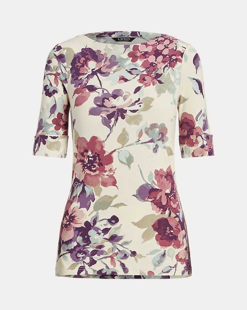 Camiseta Ralph Lauren Floral Stretch Cotton Boatneck T-shirt Mujer Creme | CNOTWPK-24 - vista 2