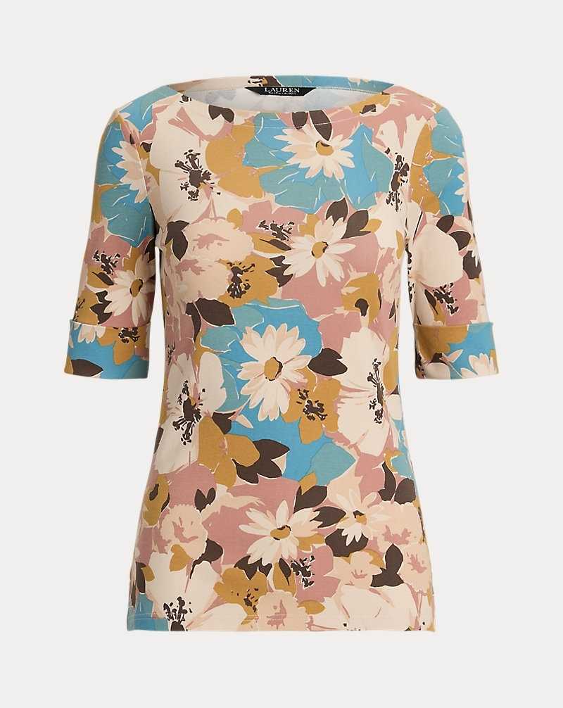 Camiseta Ralph Lauren Floral Stretch Cotton Boatneck T-shirt Mujer Creme | GUAMLTB-34 - vista 2