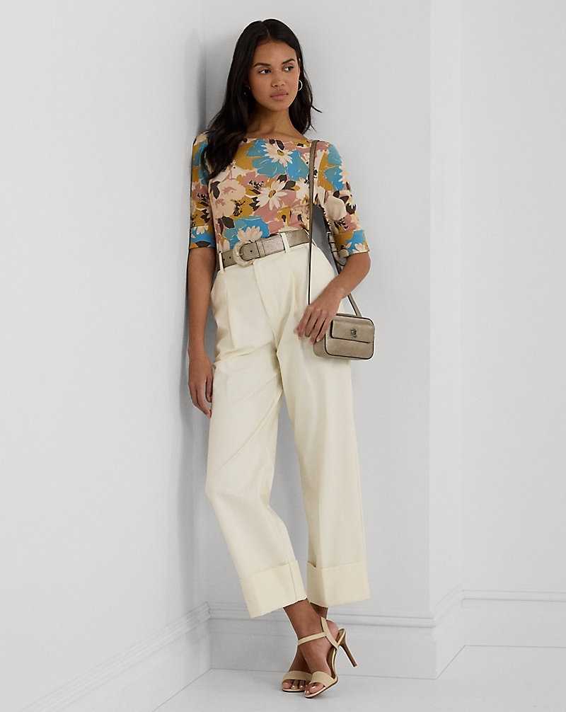 Camiseta Ralph Lauren Floral Stretch Cotton Boatneck T-shirt Mujer Creme | GUAMLTB-34 - vista 3