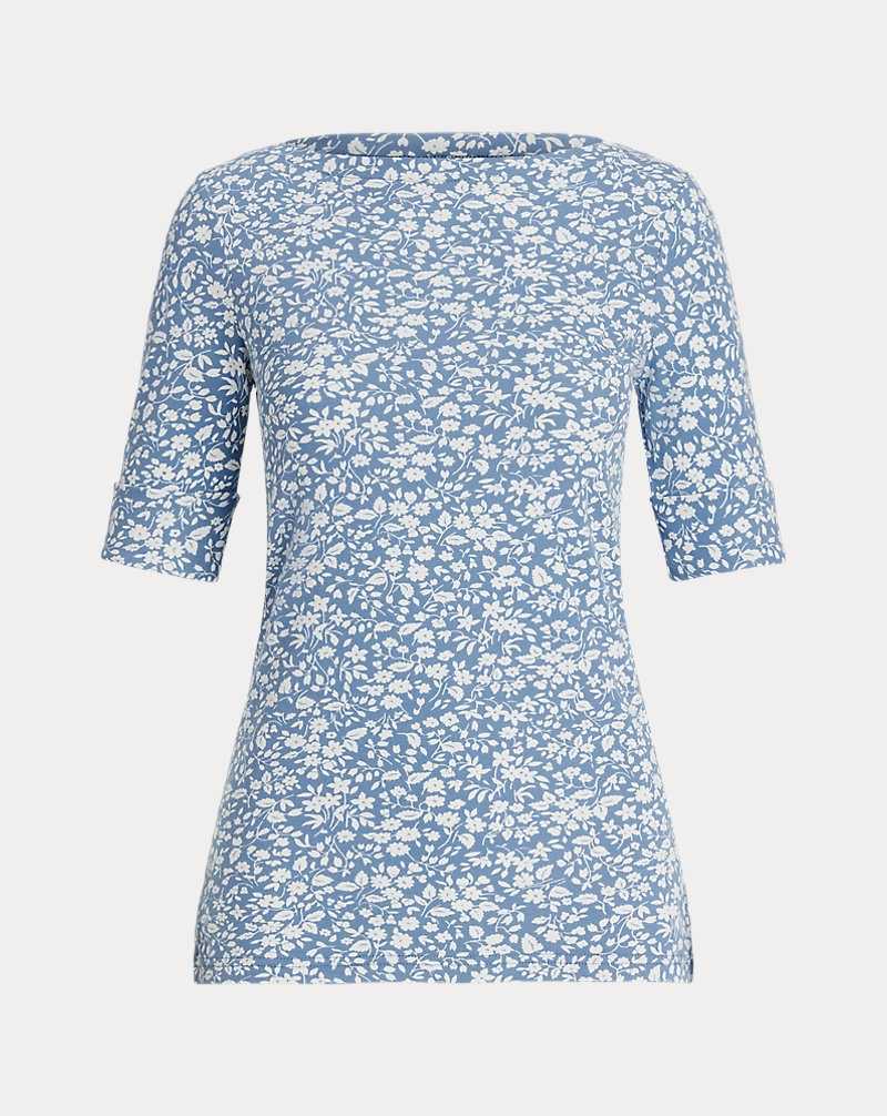 Camiseta Ralph Lauren Floral Stretch Cotton Boatneck T-shirt Mujer Blue/Cream | DYCFZNW-45 - vista 2