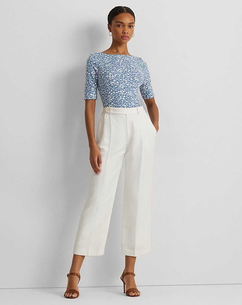 Camiseta Ralph Lauren Floral Stretch Cotton Boatneck T-shirt Mujer Blue/Cream | DYCFZNW-45 - vista 3