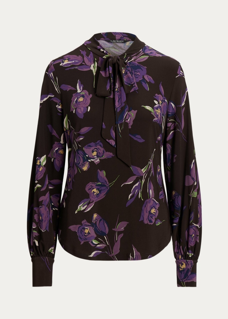 Camiseta Floral Stretch Jersey Tie-Neck Top Mujer Multicolor | DAIE65741 - vista 2