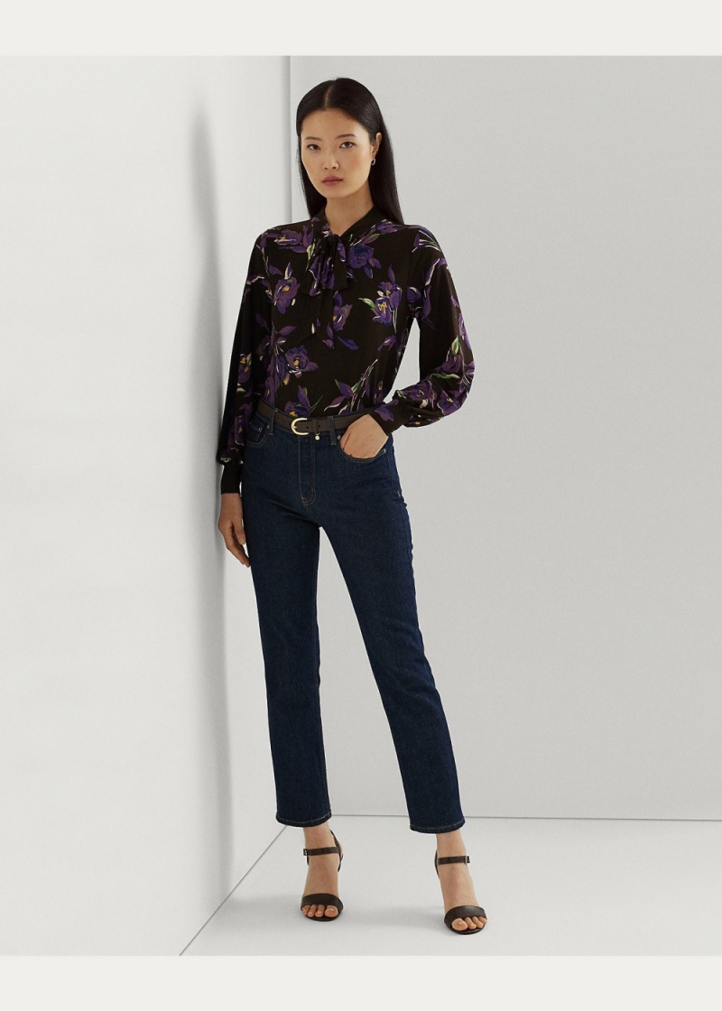 Camiseta Floral Stretch Jersey Tie-Neck Top Mujer Multicolor | DAIE65741 - vista 3