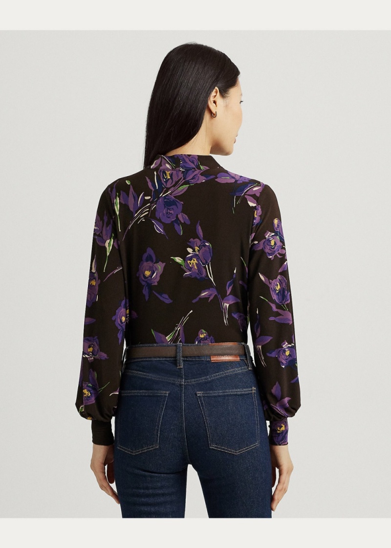 Camiseta Floral Stretch Jersey Tie-Neck Top Mujer Multicolor | DAIE65741 - vista 4