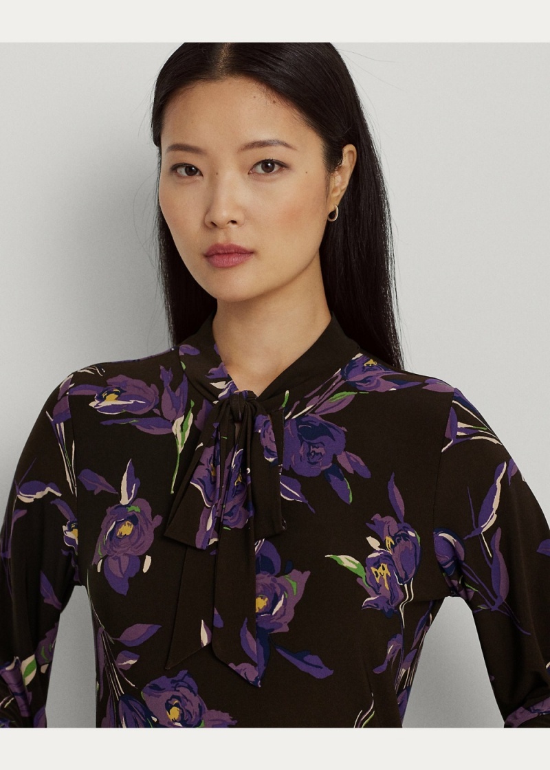 Camiseta Floral Stretch Jersey Tie-Neck Top Mujer Multicolor | DAIE65741 - vista 5