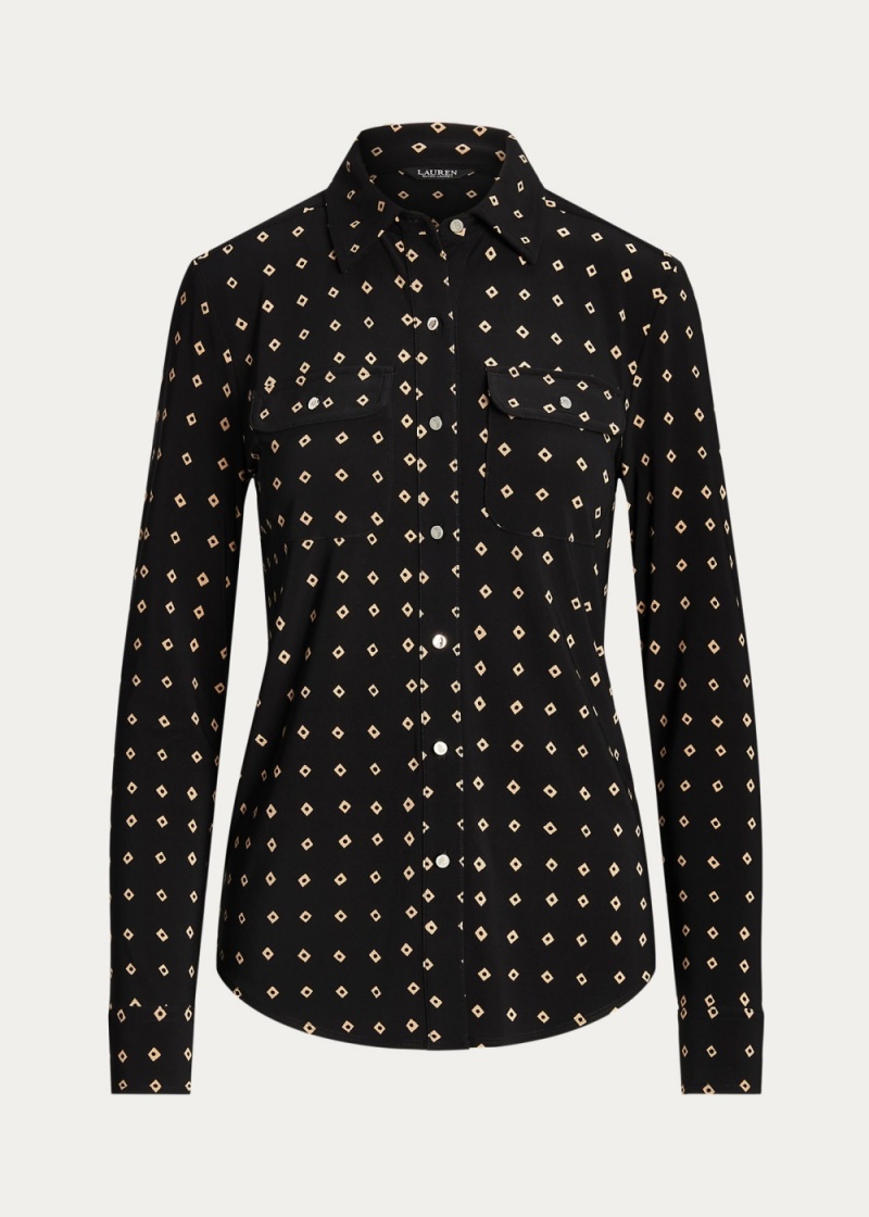 Camiseta Geo-Print Stretch Jersey Shirt Mujer Marrom | YPHU89306 - vista 2