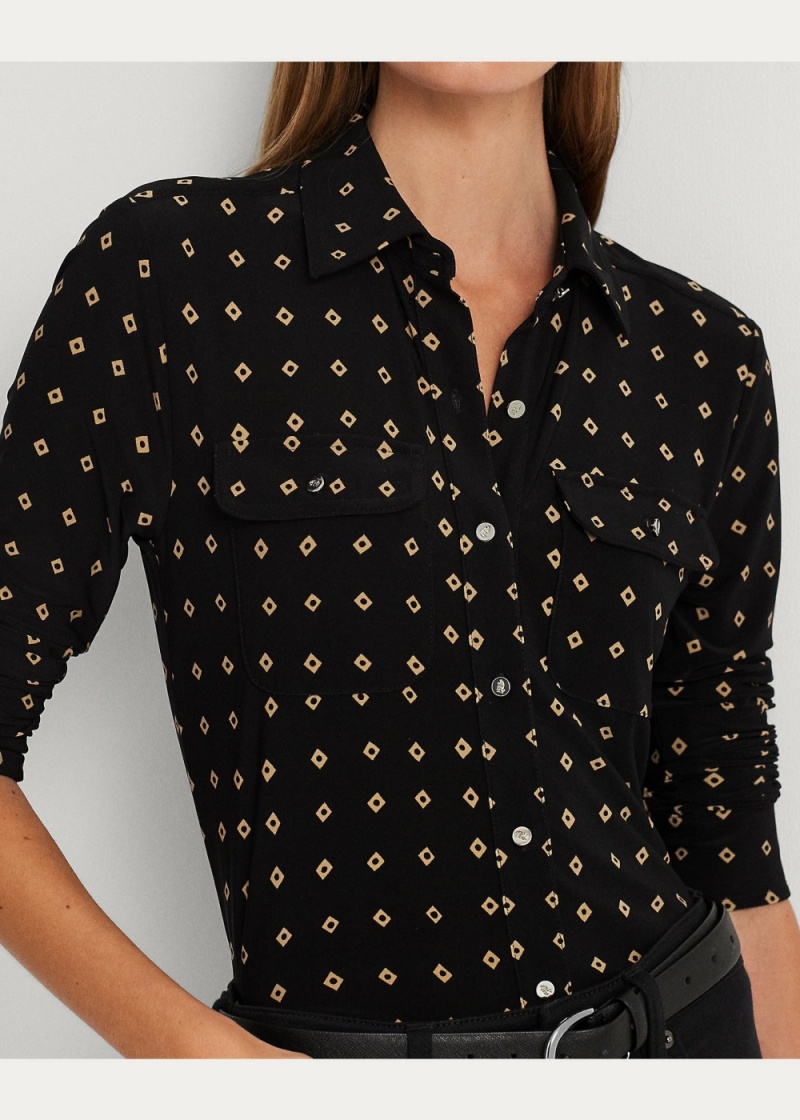 Camiseta Geo-Print Stretch Jersey Shirt Mujer Marrom | YPHU89306 - vista 4