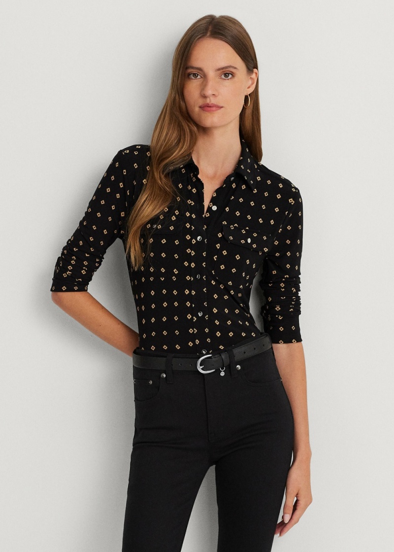 Camiseta Geo-Print Stretch Jersey Shirt Mujer Marrom | YPHU89306 - vista 1