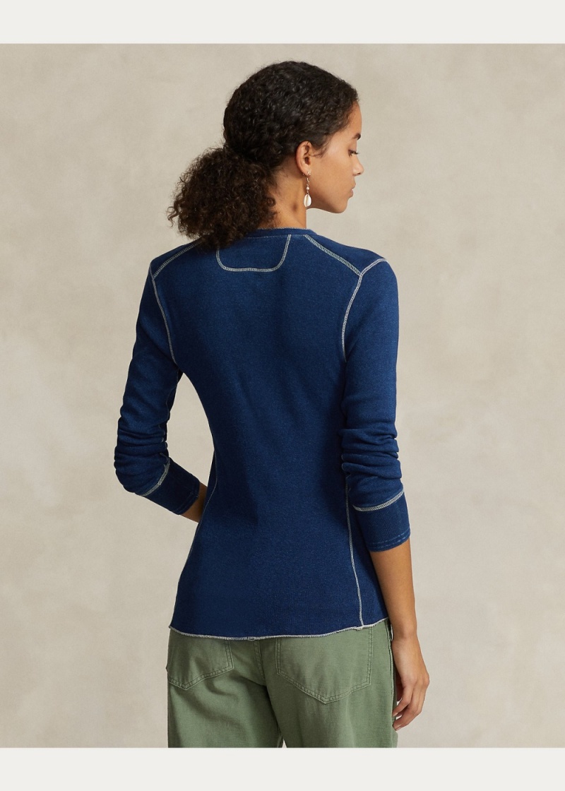 Camiseta Indigo Algodon Henley Shirt Mujer Azules | SYIN23980 - vista 4