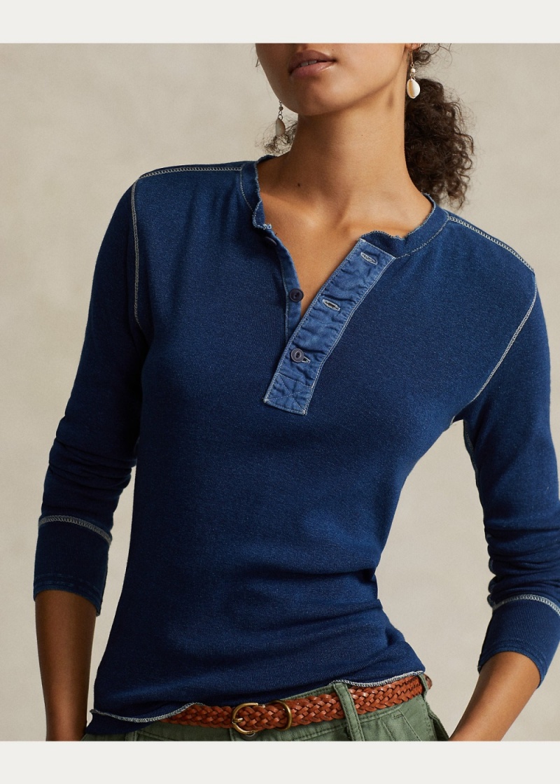 Camiseta Indigo Algodon Henley Shirt Mujer Azules | SYIN23980 - vista 5