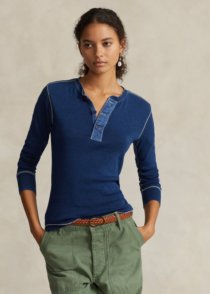 Camiseta Indigo Algodon Henley Shirt Mujer Azules | SYIN23980 - vista 1