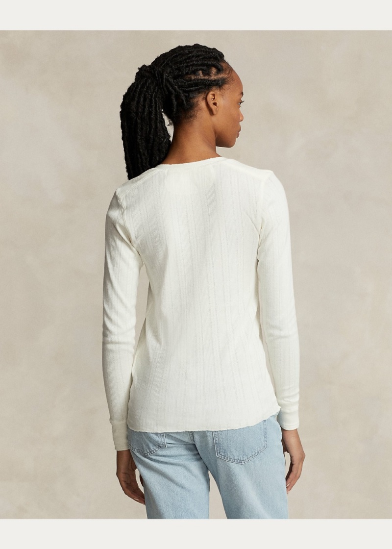Camiseta Knit Algodon Henley Shirt Mujer Creme | ILTK35741 - vista 4