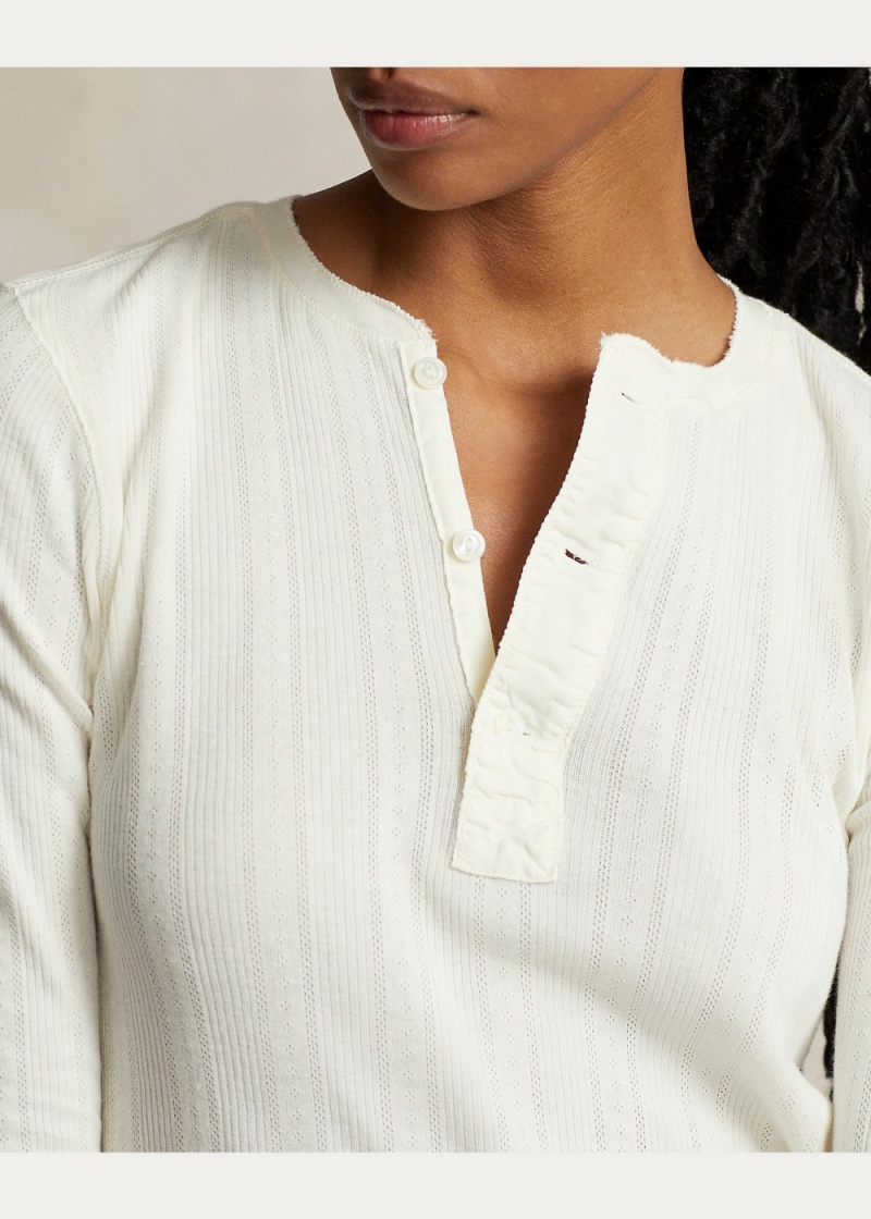 Camiseta Knit Algodon Henley Shirt Mujer Creme | ILTK35741 - vista 5