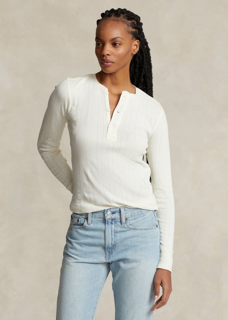 Camiseta Knit Algodon Henley Shirt Mujer Creme | ILTK35741 - vista 1
