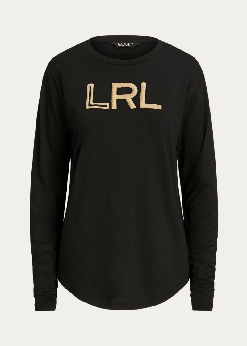 Camiseta Logo Algodon-Blend-Jersey Long-Sleeve Mujer Negros | NBXY97682 - vista 2