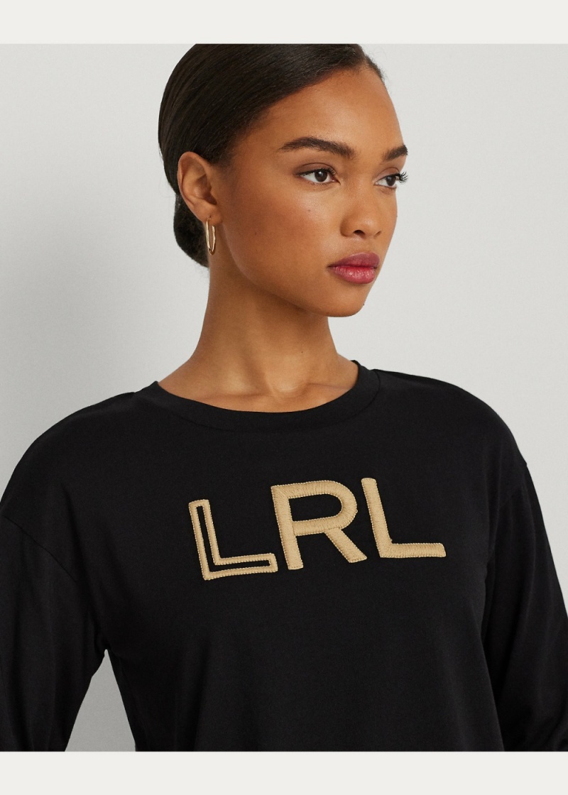 Camiseta Logo Algodon-Blend-Jersey Long-Sleeve Mujer Negros | NBXY97682 - vista 3
