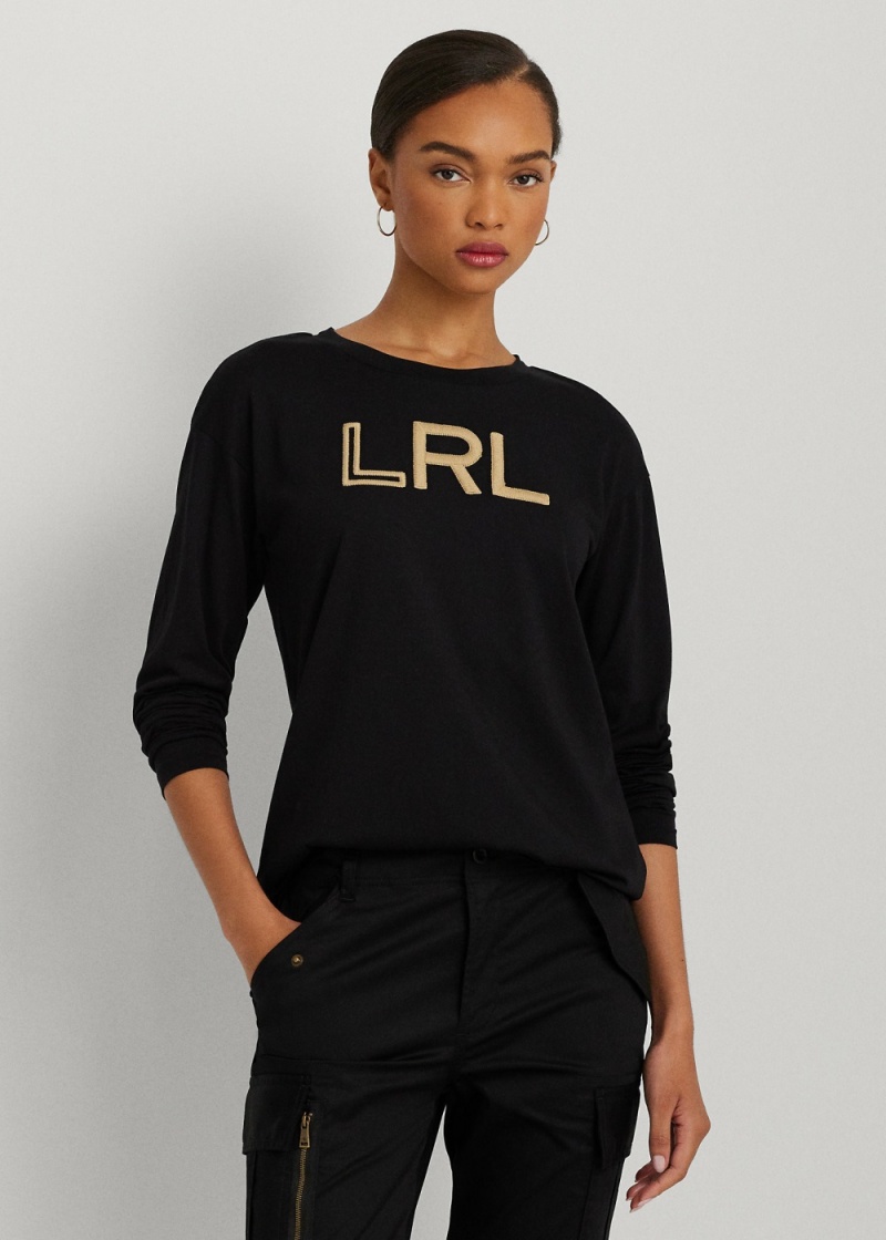 Camiseta Logo Algodon-Blend-Jersey Long-Sleeve Mujer Negros | NBXY97682 - vista 1
