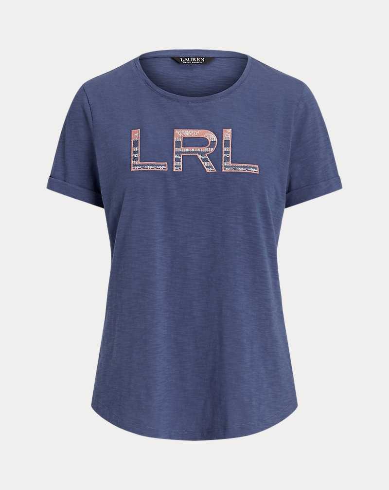 Camiseta Ralph Lauren Logo Cotton Jersey Mujer Azules | FNSBLKC-28 - vista 2