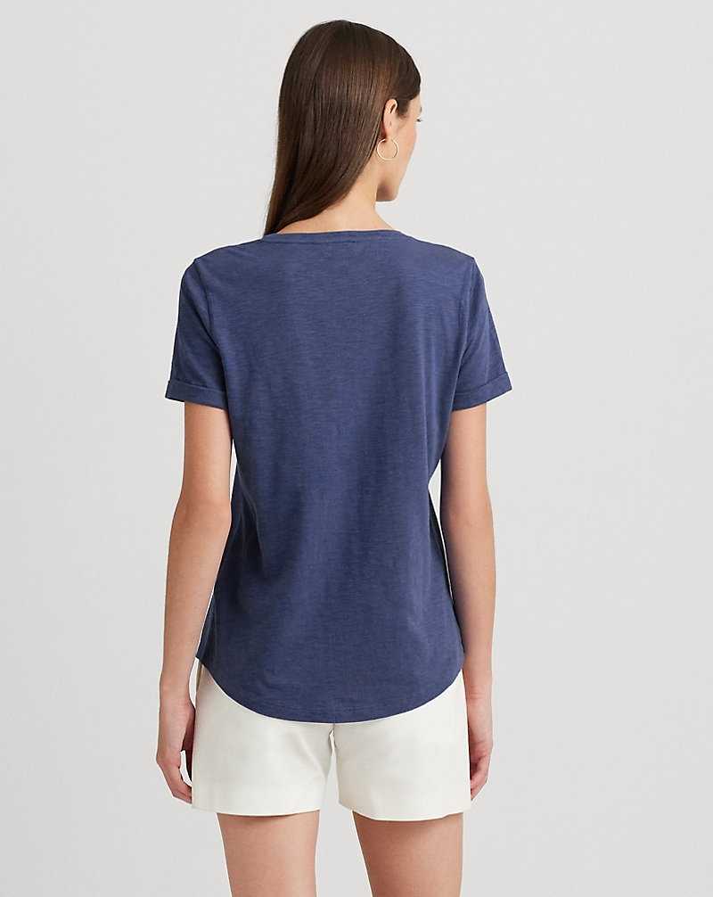 Camiseta Ralph Lauren Logo Cotton Jersey Mujer Azules | FNSBLKC-28 - vista 4