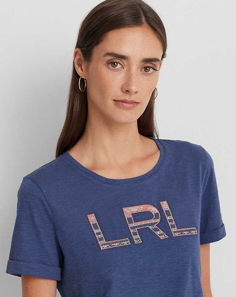Camiseta Ralph Lauren Logo Cotton Jersey Mujer Azules | FNSBLKC-28 - vista 5
