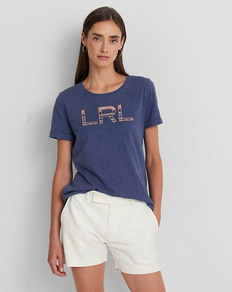 Camiseta Ralph Lauren Logo Cotton Jersey Mujer Azules | FNSBLKC-28 - vista 1