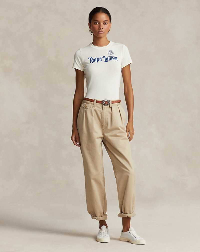 Camiseta Ralph Lauren Logo Cotton Jersey Mujer Creme | CQNTVJB-14 - vista 3