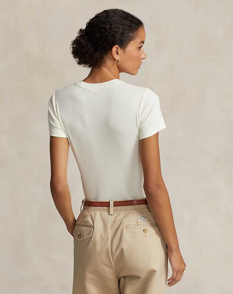 Camiseta Ralph Lauren Logo Cotton Jersey Mujer Creme | CQNTVJB-14 - vista 4