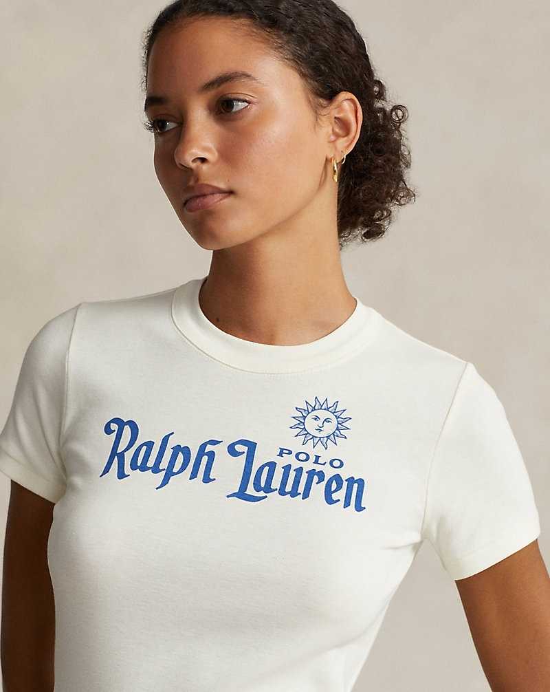 Camiseta Ralph Lauren Logo Cotton Jersey Mujer Creme | CQNTVJB-14 - vista 5