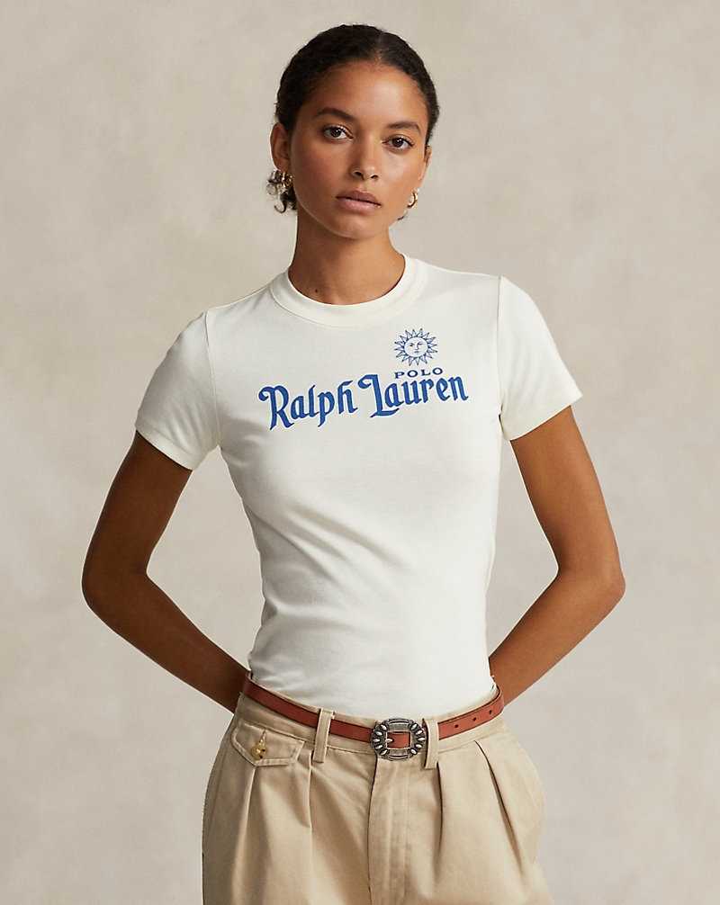 Camiseta Ralph Lauren Logo Cotton Jersey Mujer Creme | CQNTVJB-14 - vista 1