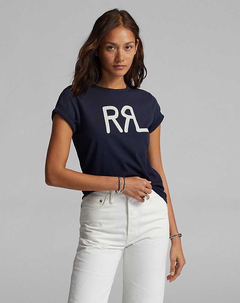 Camiseta Ralph Lauren Logo Cotton Jersey Mujer Navy/White | PLAEOIC-32 - vista 2