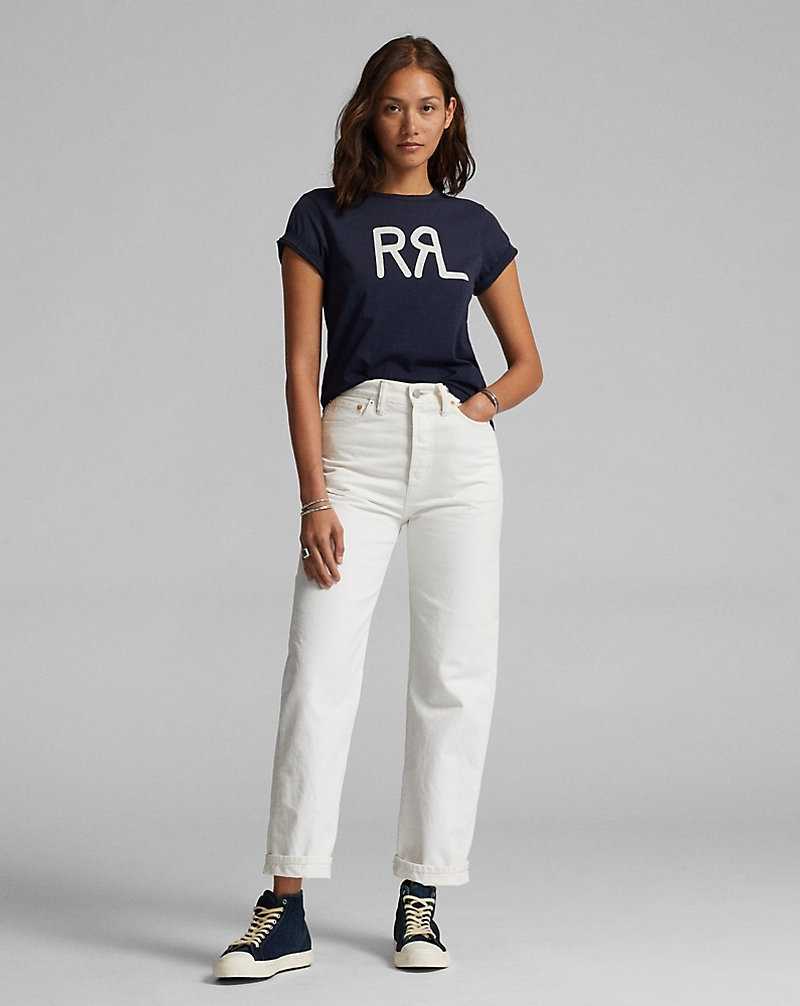 Camiseta Ralph Lauren Logo Cotton Jersey Mujer Navy/White | PLAEOIC-32 - vista 3