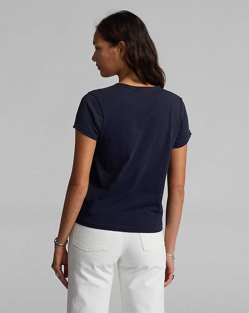 Camiseta Ralph Lauren Logo Cotton Jersey Mujer Navy/White | PLAEOIC-32 - vista 4