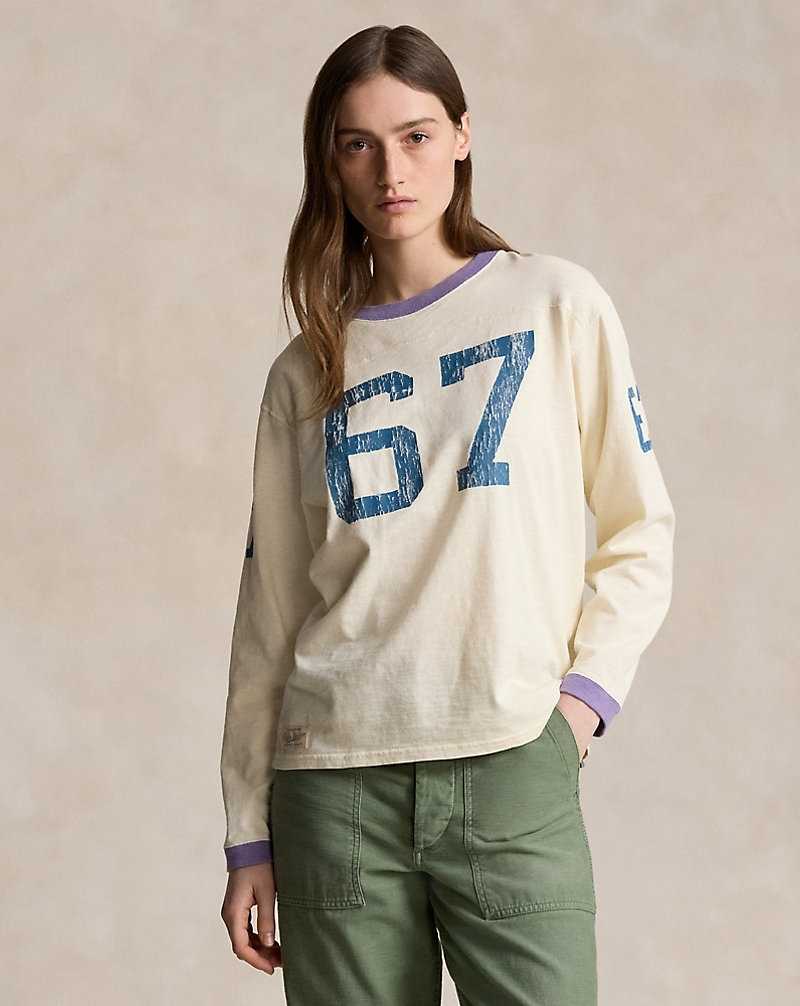 Camiseta Ralph Lauren Logo Graphic Long-Sleeve Mujer Creme | LYNFHUG-19 - vista 3