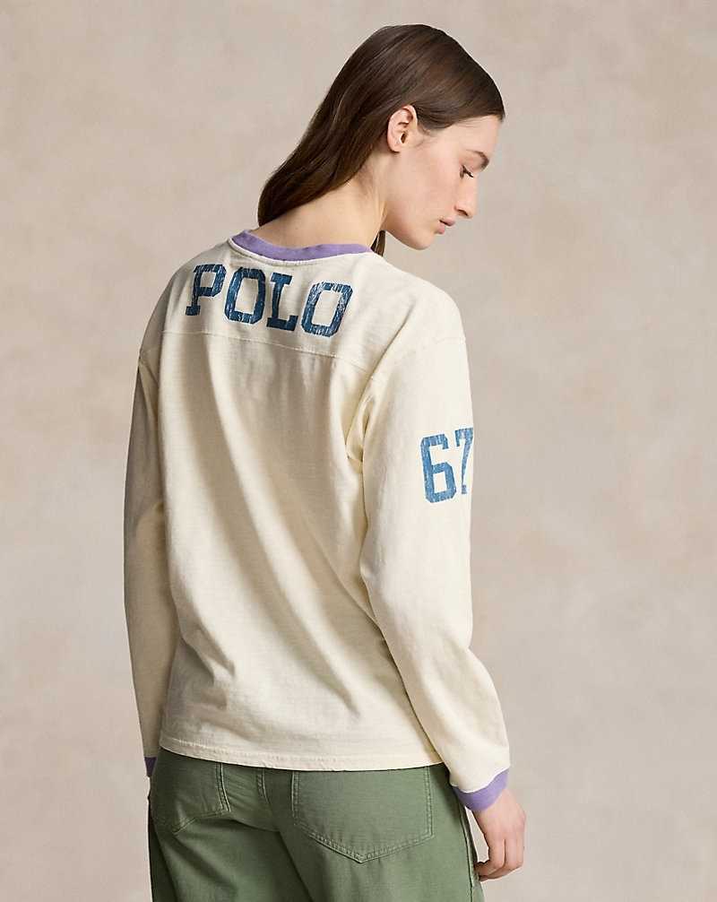 Camiseta Ralph Lauren Logo Graphic Long-Sleeve Mujer Creme | LYNFHUG-19 - vista 4