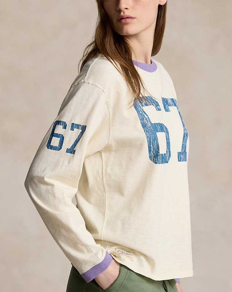Camiseta Ralph Lauren Logo Graphic Long-Sleeve Mujer Creme | LYNFHUG-19 - vista 5