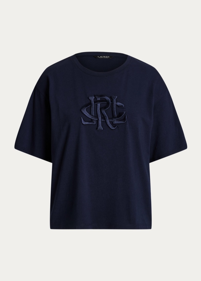 Camiseta Logo Jersey Oversized Mujer Azul Marino | OVLJ97468 - vista 2