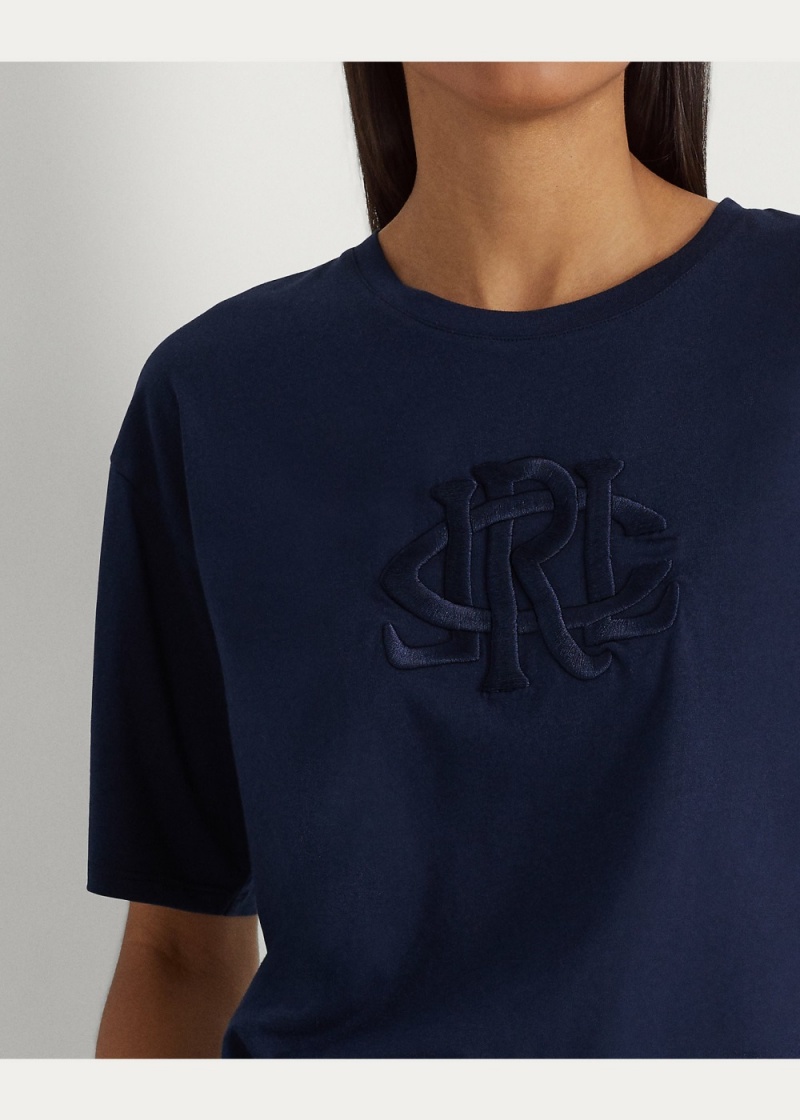Camiseta Logo Jersey Oversized Mujer Azul Marino | OVLJ97468 - vista 3