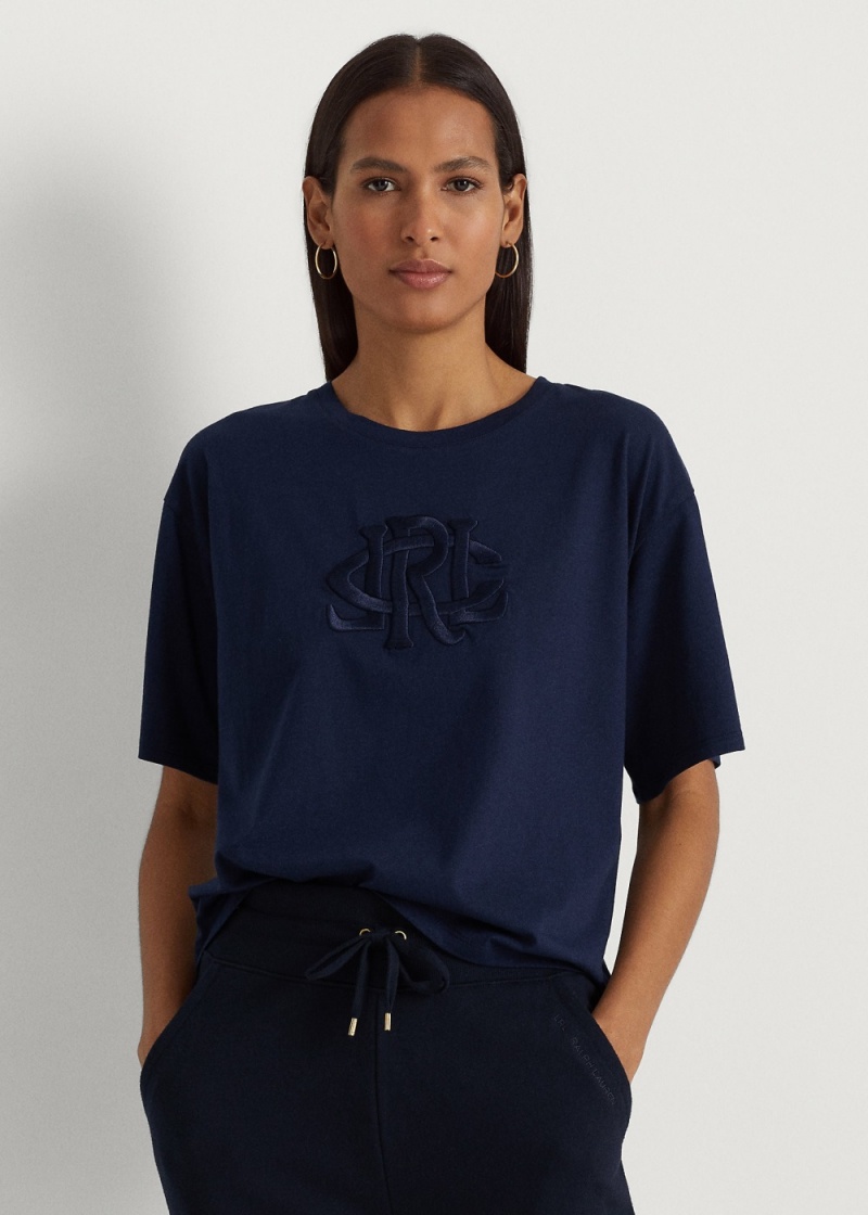 Camiseta Logo Jersey Oversized Mujer Azul Marino | OVLJ97468 - vista 1